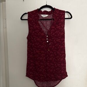 Market & Spruce Red Buttoned Blouse with Mandarin Collar